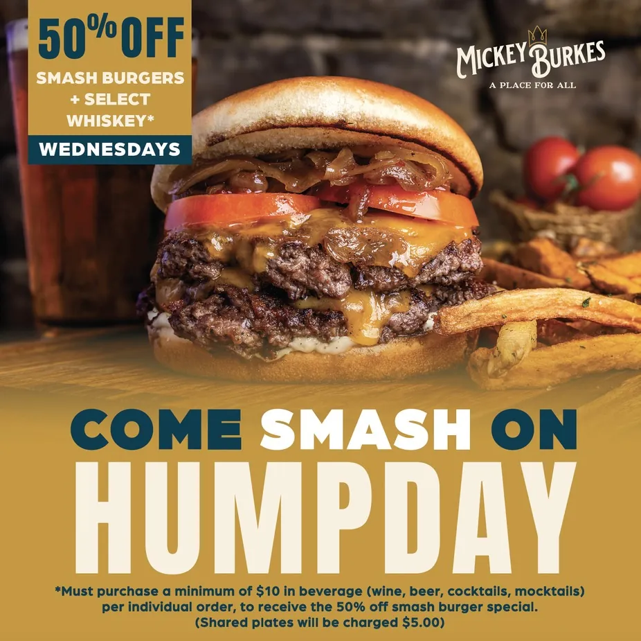 Come smash on Humpday: 50% off smash burgers Wednesdays
